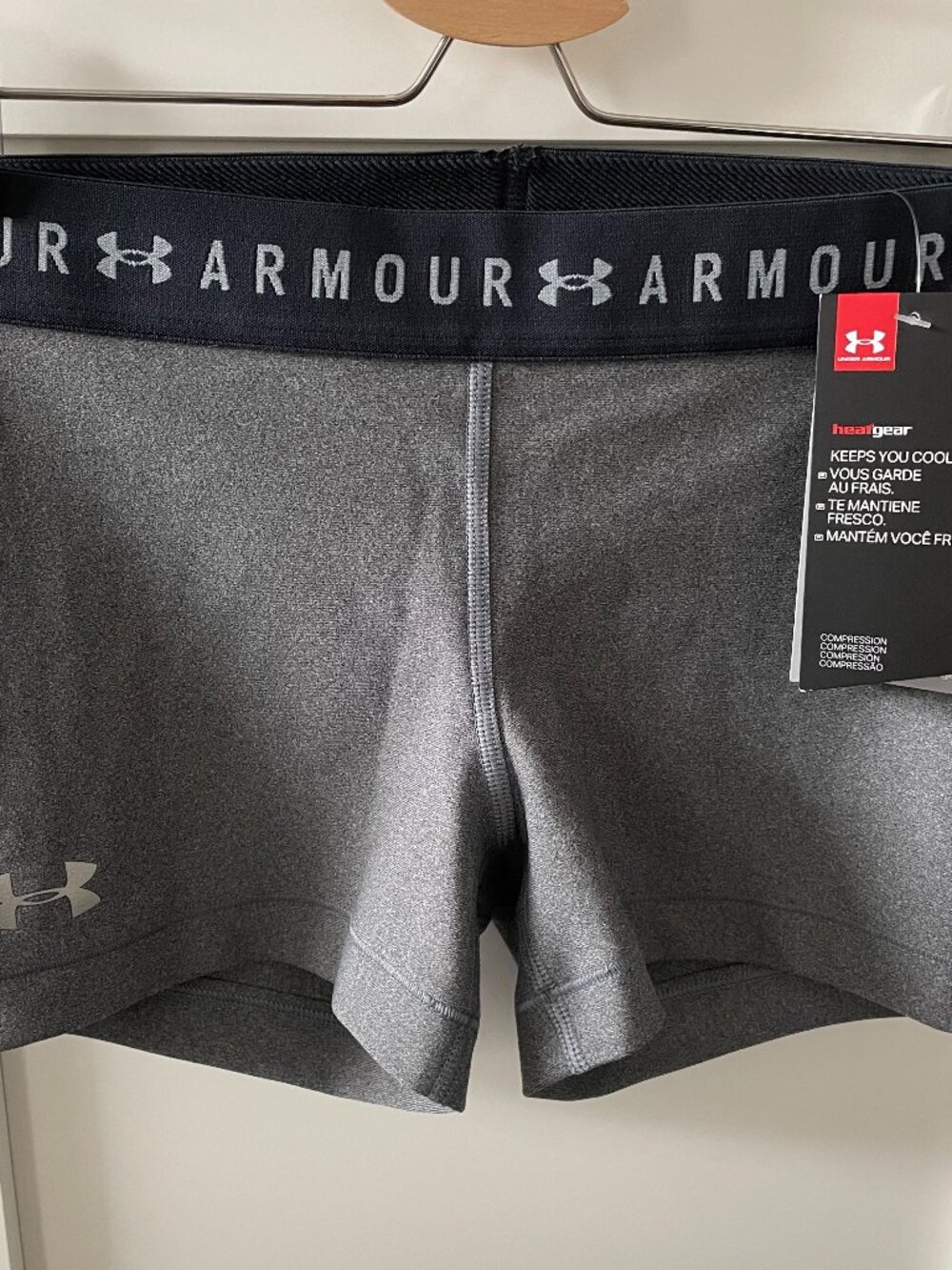Under Armour Heat Gear Armour Shorty Compression Tights Shorts Grey Black Sz S